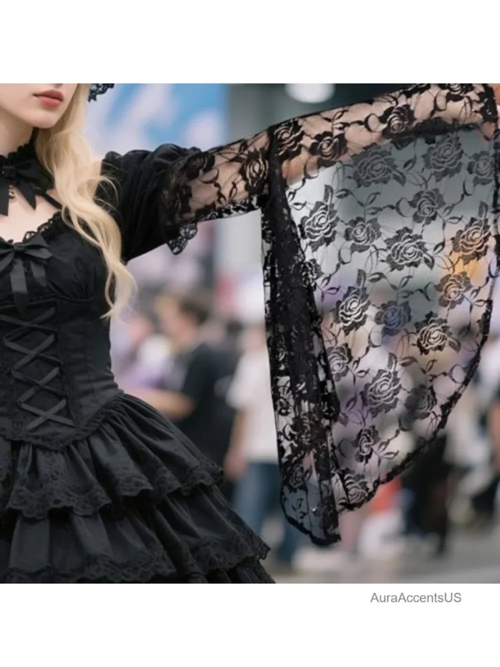 Victorian Chiffon Sleeves Gothic Detachable Tulle Long Gloves Halloween Vampire